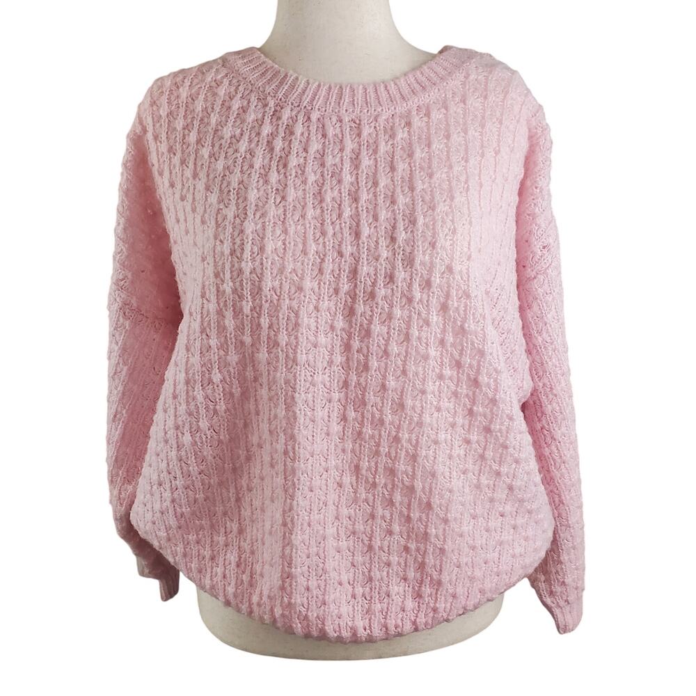 90s Oversized Crew Knit Pink Sweater Girly 80's Vintage Cozy Cabincore